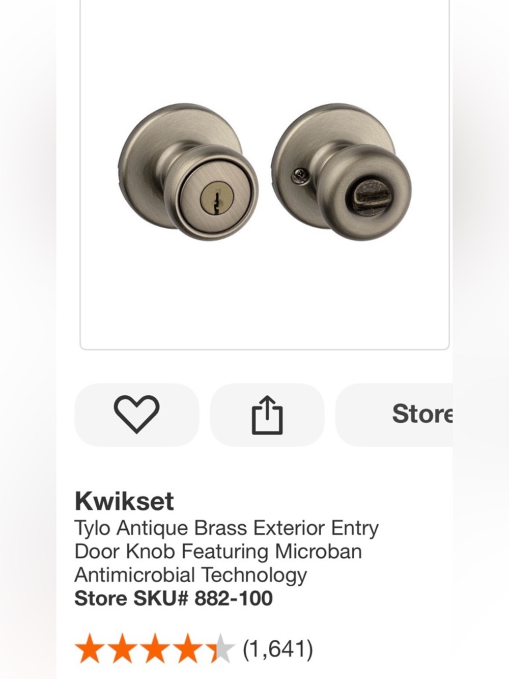 Kwikset Tylo Antique Brass Exterior Entry Door Knob